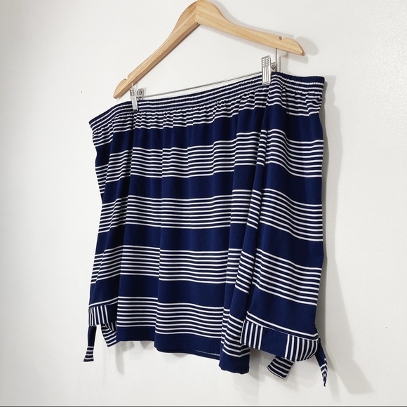 Reitmans Navy Stripe Off Shoulder Tie Sleeve Cropped Top Size XL - Picture 10 of 10